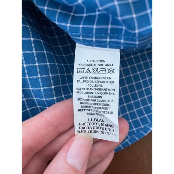 L.L.Bean All Cotton Mens XL Tall Shirt Button Down Blue/White Checker LongSleeve - Picture 11 of 12